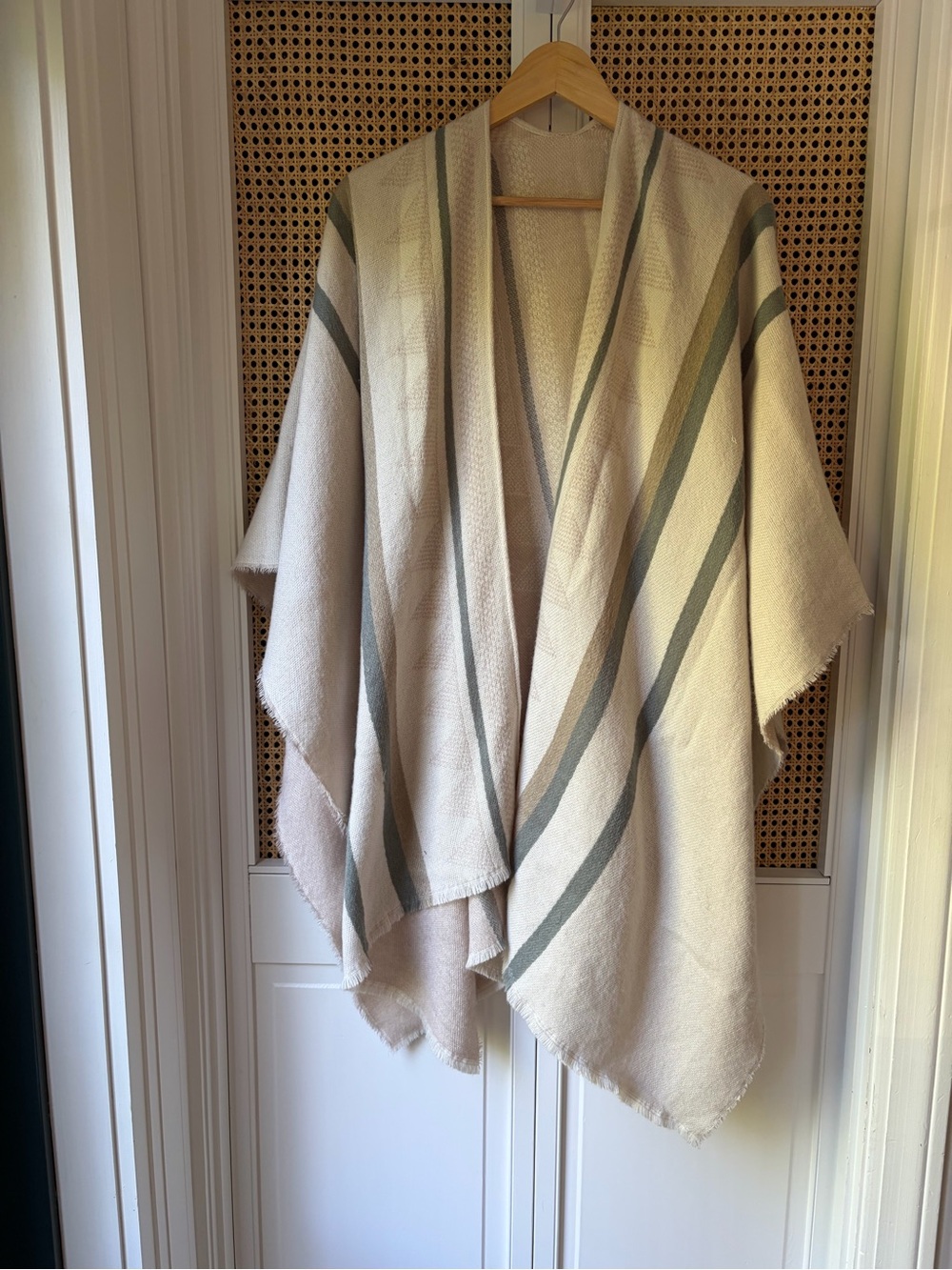 Cozy Cream & Sage Striped Shawl